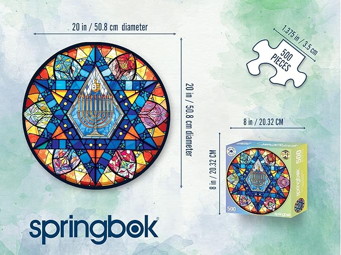 Springbok Star of David 500 Piece Round Puzzle for Adults- Beautiful Stained Glass Star of David Image