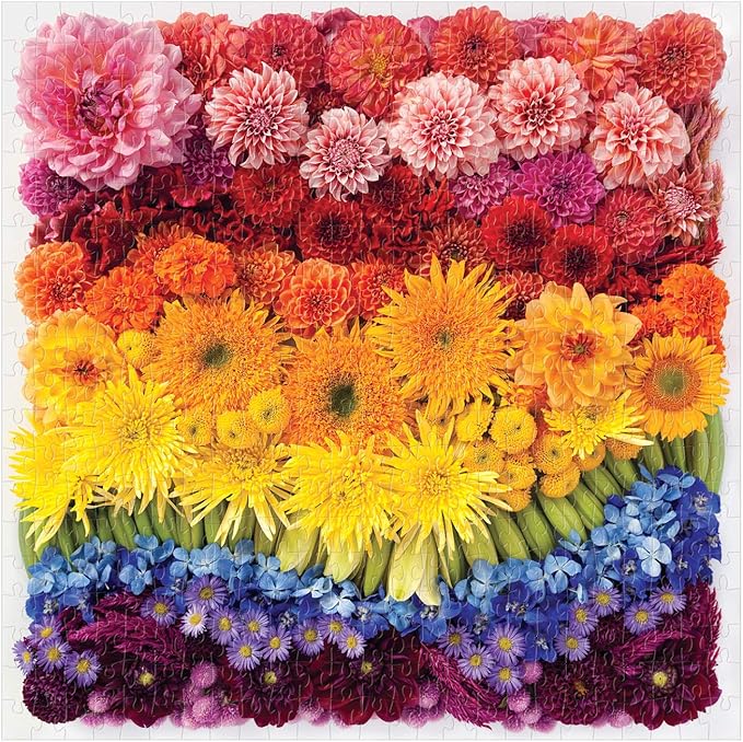 Galison Rainbow Flowers Jigsaw Puzzle, 500 Pieces, 20”x20” – Features an Array of Flowers and Petals in a Mesmerizing Rainbow of Color – Challenging, Perfect for Family Fun – Fun Indoor Activity