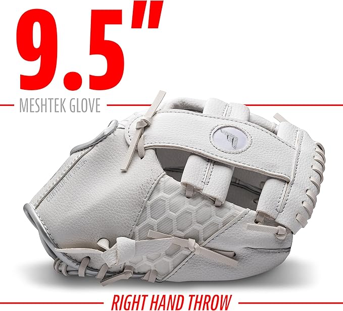 Franklin Sports Kids Baseball Glove + Foam Ball Sets - Meshtek Youth Teeball Gloves for Kids + Toddlers - Left + Right Hand Throw - 9.5" Inch