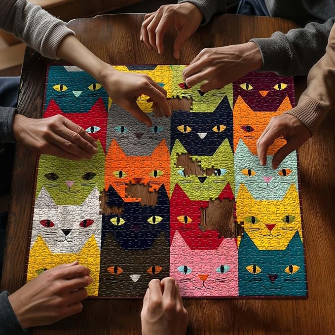 PICKFORU Cat Puzzles for Adults 1000 Pieces,Colorful Funny Kitty Animal Art, Cute Kitten Challenge Jigsaw Puzzle