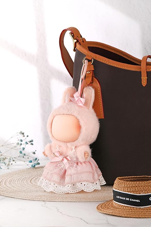 Doll Clothes for Labubu 17cm Have a Seat & Exciting Macaron & Big into Energy Series Dolls, Adorable Chic Dress Set for 17cm Dolls Accessories (Pink Skirt + Hairband)