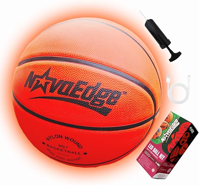 Glow in The Dark Basketball | USB-C Rechargeable LED Light Up Ball | Official Size 7 for Teens & Adults for Boys & Girls Ages 6+ | Indoor Outdoor Night Games