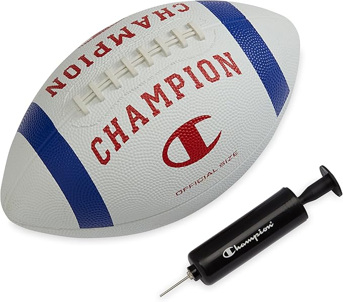 Champion Blitz Football, All-Weather Football, Enhanced Grip, Durable Rubber Cover and Molded Laces, for Outdoor Sports & Training, Includes 6 Ball Pump