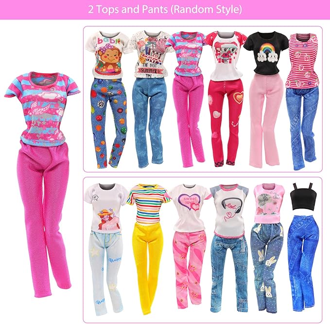 BARWA 10 Sets Doll Clothes Including 5 Fashion Floral Dresses 5 Sets Casual Outfits Tops and Trousers, Shorts for 11.5 inch Girl Dolls…