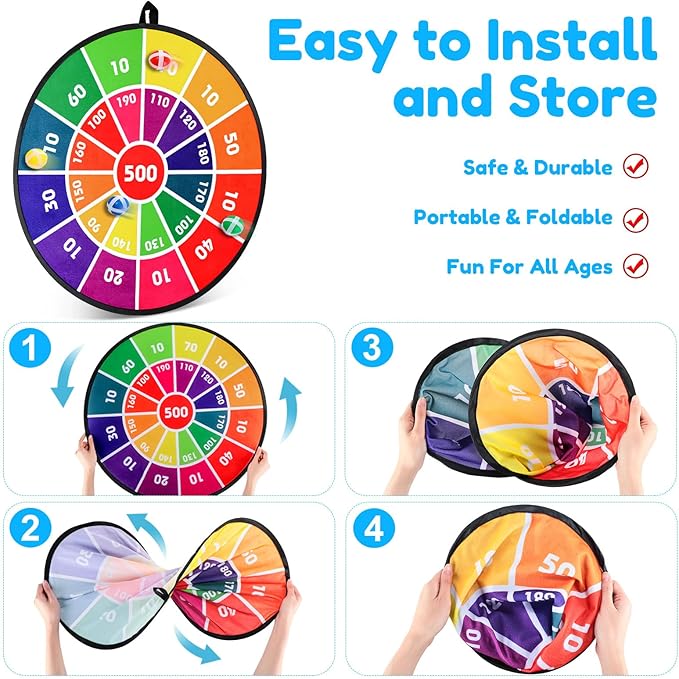 Hungdao 3 Sets Carnival Games Combo Set, Dart Board with Balls Plastic Cones Ring Bean Bags Toss Game for Boys Girls Adults Family Birthday Yard Indoor Outdoor