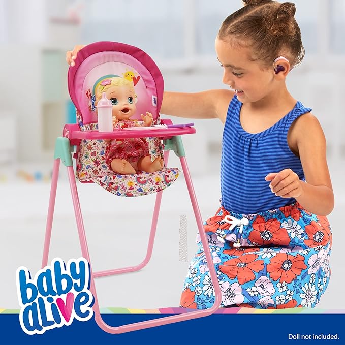 Baby Alive 509 Crew Doll High Chair Set - Pink & Rainbow - 6 Pieces, Fits Dolls Up to 24", Highchair w/Front Feeding Tray & 5 Feeding Accessories, Pretend Play for Kids Ages 3+
