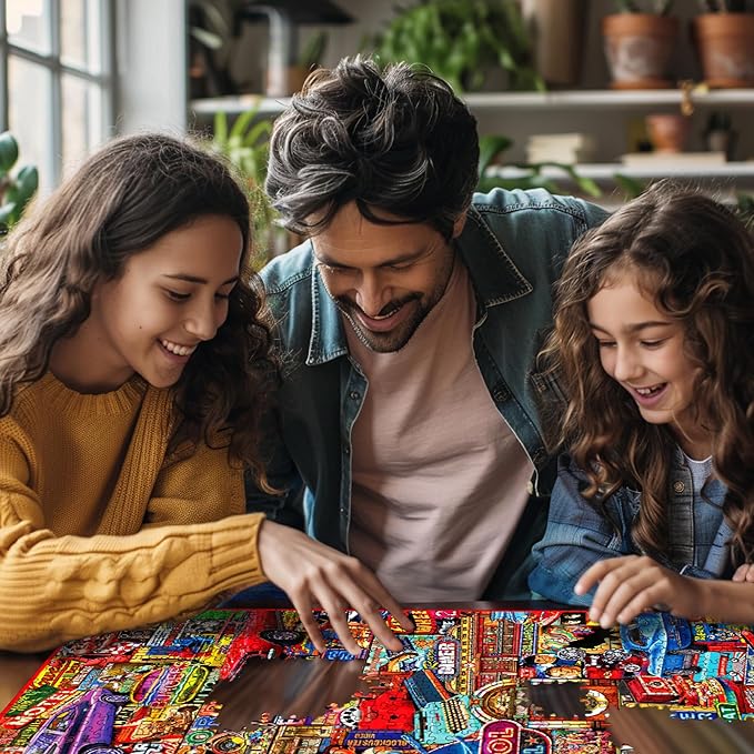 White Mountain 1000 Piece Jigsaw Puzzle Retro Nostalgic Collage Puzzles with Large Pieces Gift for Adults and Family 24"x30" - Old School Cool