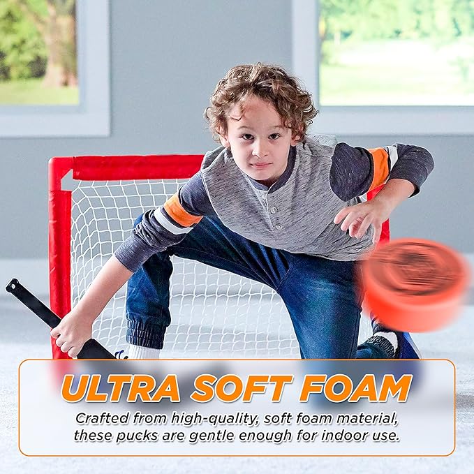 ACE HOCKEY Foam Pucks - Set of 3 Indoor Knee Hockey Pucks - Soft Hockey Pucks, Official Regulation Size 3" Floor Hockey Pucks - Blue, Red, Purple Colors