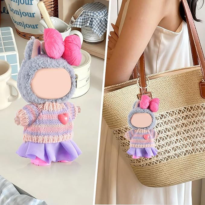 Doll Clothing for Labubu, Premium Outfits for Labubu Dressing up, Handcrafted Crochet Doll Accessories for Labubu with Sweater, Skirt, Boots(Purple)