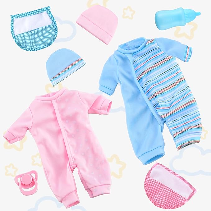 Toy Choi's Twin Baby Dolls 12 inch Soft Body 2 Dolls Playset with Rompers, Hat, Pacifier and Doll Bibs, Gifts for 1 2 3 4 5 Year Old Boys Girls, Toddlers and Kids