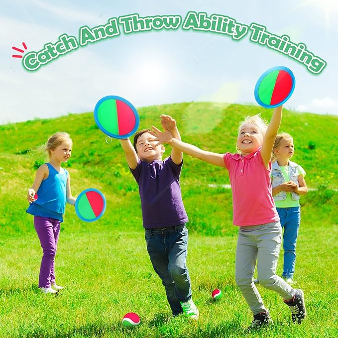 Charniol Kids Toys Toss and Catch Game Set Beach Game Outdoor Ball Sports Games Toss and Catch Ball Nylon Toys for Kids Adults(Pink, Green,Light Blue,12 Paddles 6 Balls)