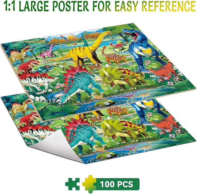 100 Piece Puzzles for Kids Ages 4-6 6-8 8-10, 100 Piece Dinosaur Learning Educational Jigsaw Puzzles, Kids Puzzles Ages 5-8 Gifts for Girls Boys - Every Piece is Unique