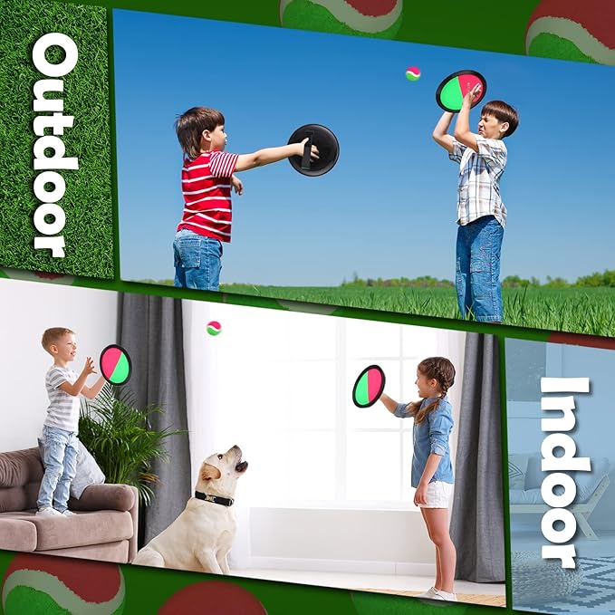 Charniol Kids Toys Toss and Catch Game Set Beach Game Outdoor Ball Sports Games Toss and Catch Ball Nylon Toys for Kids Adults (Pink, Green, Black,12 Paddles 6 Balls)