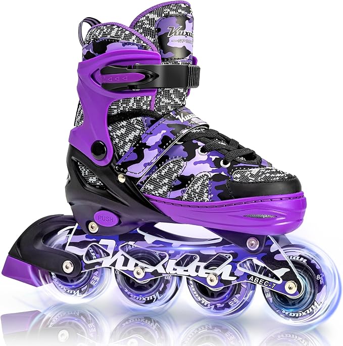 Kuxuan Boys Adjustable Inline Skates with Light up Wheels, Fun Illuminating Skates for Kids Girls Youth