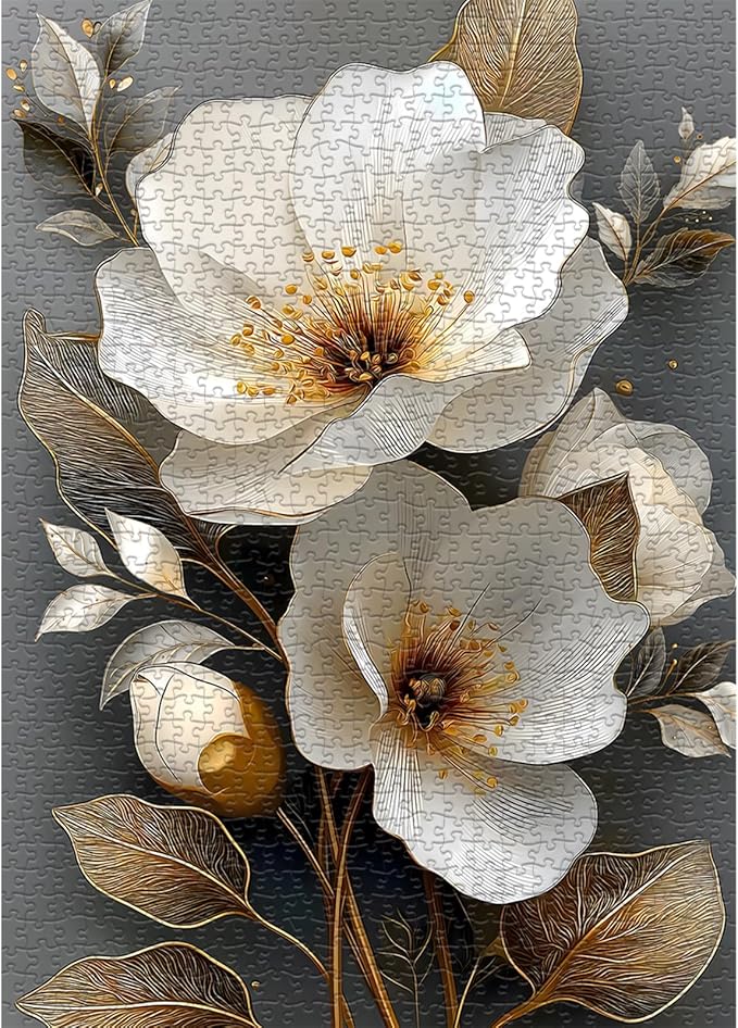 PICKFORU Flower Puzzles for Adults 1000 Pieces, Spring Nature Vintage Floral Puzzle Aesthetic Art, Colorful Plant Golden Wildflower Challenge Jigsaw Puzzle
