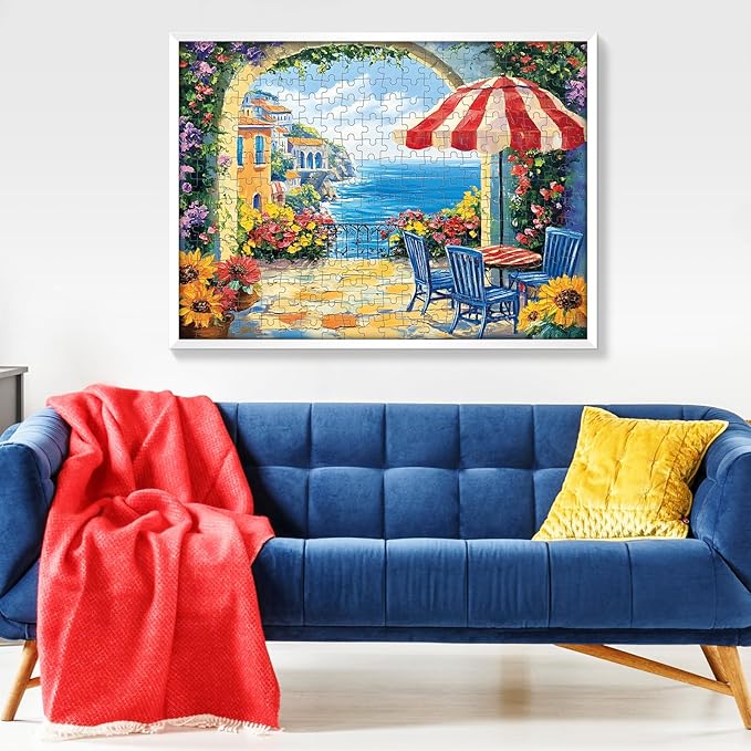 300 Pieces Jigsaw Puzzles for Adults, Seaside Flowers Puzzle for Adults Children Seniors, Oil Painting Style Puzzle 300 Pieces, Gift for Birthday, Home Decor, Fun for Family Entertainment(20.5*15 In)