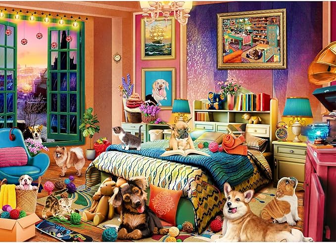 HUADADA Jigsaw Puzzles for Adults 1000 Pieces, Pets Room Interlock Perfectly Letter on Back No Dust, Home Decor Birthday Party Toy for Men Women Elders Seniors (27.5"x19.6"), 1:1 Poster