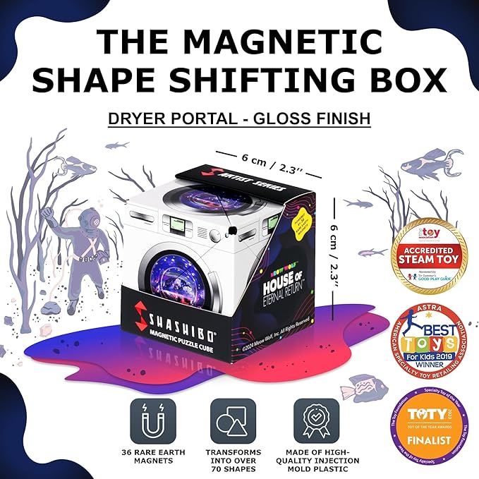 Shashibo Shape Shifting Box - STEM Fidget Toy with Ultra Strong Magnets - Sensory Puzzle Cube Transforms Into 100+ Shapes, Easter Basket Stuffers Gift for Kids, Teens, and Adults (Dryer Portal)
