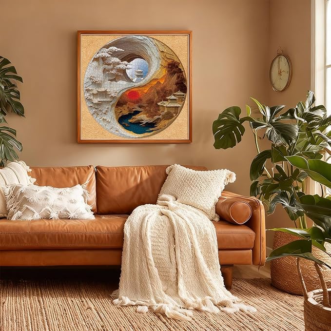 1000 Piece Round Jigsaw Puzzle for Adults - Harmony of Yin & Yang 26.6in Diameter Circular Brain Challenge & Zen Home Decor for Mindful Relaxation