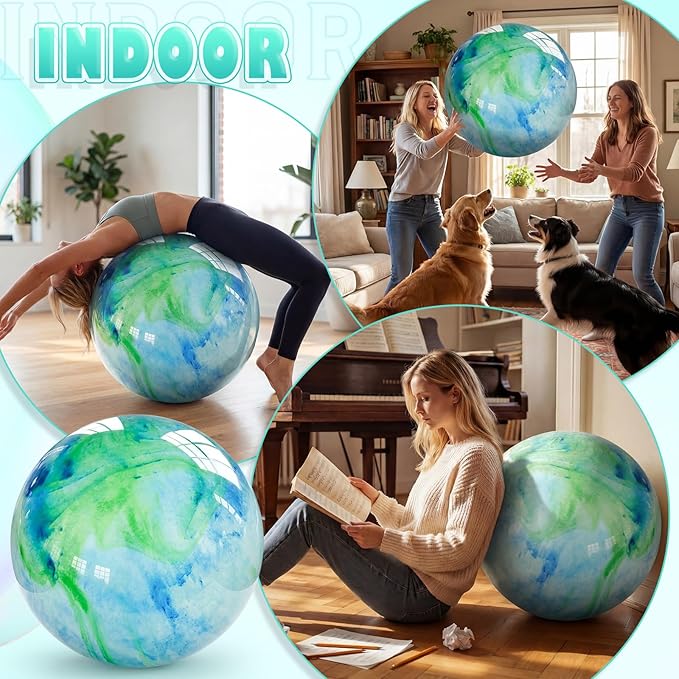Lewtemi 16 Inch Jumbo Inflatable Playground Ball Marbleized Giant Large Rubber Kickball Four Square Bouncy Balls Giant Beach Dodgeball for Swimming Pool Sports Activities