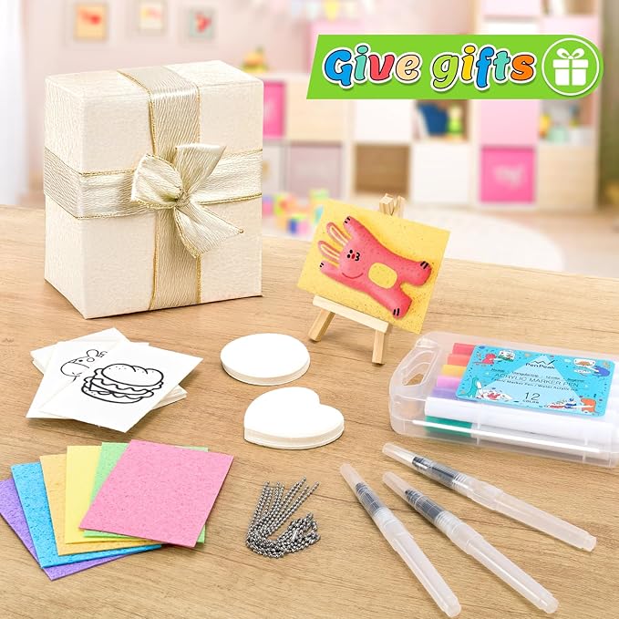 KETIEE Magic Puffy Paint: 58Pcs Magic Foam Texture Painting Kit, 3D Drawing DIY Art Set Include 32Pcs Foam Texture Paper,12 Colors Acrylic Marker Pen,3 Soft-tip Water Brush Pen, Magical Puffy Painting