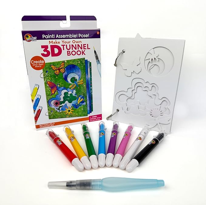 MAKE YOUR OWN 3D TUNNEL BOOK - BUTTERFLIES & DRAGONFLIES | Medium Size DIY Book Art & Craft Kit | Build, Paint & Draw Your Own Book with Mini Animals | Award-Winning STEAM Stationary Set | Ages 3+