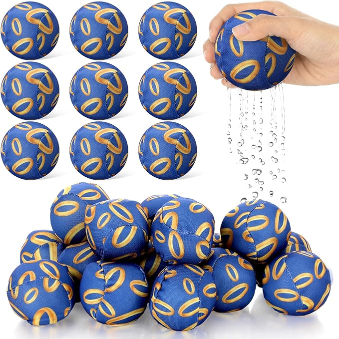 24 Pack Blue and Golden Ring Party Favors Water Balls Bomb for Pool, 2 Inch Reusable Water Balls Bulk Absorbent Pool Toys for Kids Beach Blue and Golden Ring Party Supplies