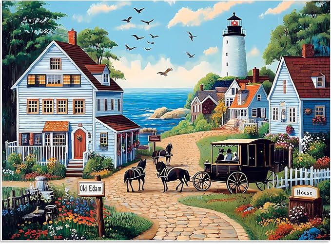 500 Pieces Puzzle for Adults, Town Horse House Puzzle, Recycled Cardboard Jigsaw Puzzles 500 Pieces for Adult, Challenging Puzzles Game Home Decor Birthday Party Gift Toy Seniors 20.5 * 15 in