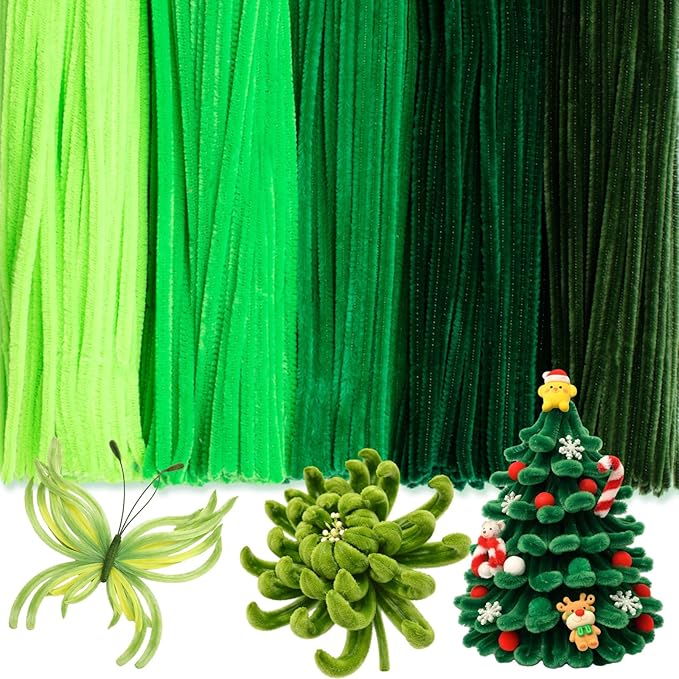 Peryiter 500 Pieces Pipe Cleaners Chenille Stems for Flowers Craft Supplies Bulk Fluffy Fuzzy Sticks for DIY Art Projects Creative Gift Wrapping Party Decorations(Green,12 Inch)
