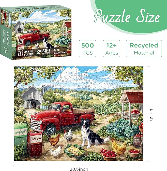500 Piece Puzzle for Adults, Farm Scene Jigsaw Puzzles 500 Pieces, Dog and Chicken Jigsaw Puzzle for Adults Elderly, Birthday Party for Family, Funny Puzzle, Challenging Games 20.5×15 in