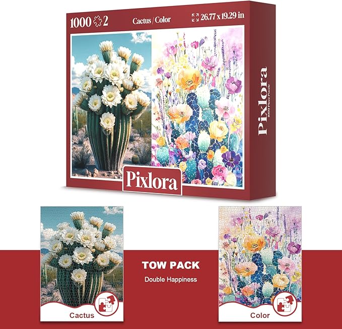 1000 Piece Puzzle for Adults,2 Pack Cactus Jigsaw Puzzles 1000 Pieces,Spring Plant Theme,Funny Puzzles for the Family,Challenging Puzzles for Game Night,Ideal Gift for Plant Lovers