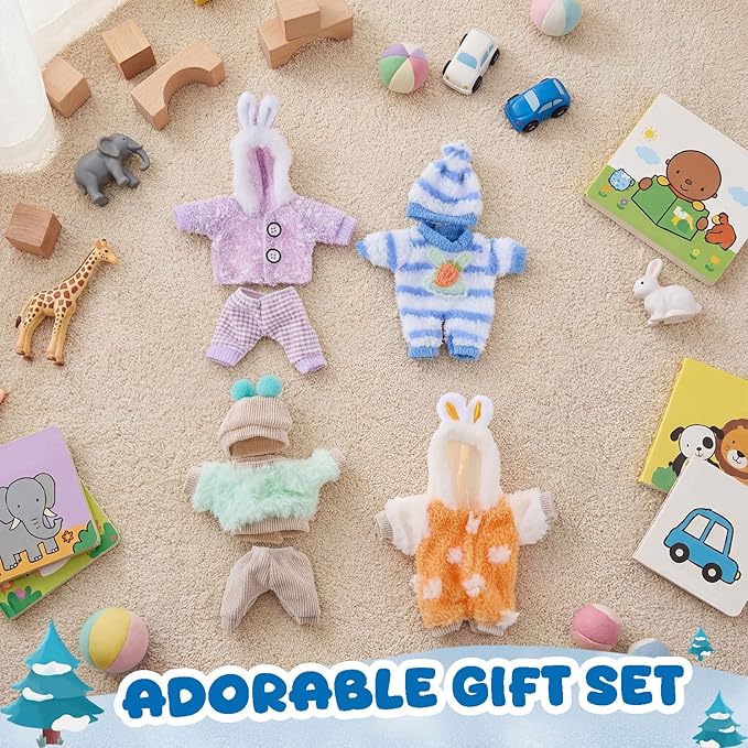 Halloscume 4 Set 6-7 Inch Doll Clothes Reborn Baby Dolls Clothes Costumes Outfits Christmas Birthday Gift Cute Pretend Doll Outfits, Dress up Accessories, No Dolls(Winter)