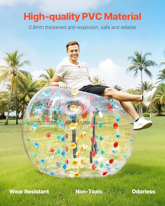 VEVOR Inflatable Bumper Ball, 4FT/5FT Body Sumo Zorb Balls for Teen, 0.8mm Thick PVC Human Hamster Bubble Balls for Outdoor Team Gaming Play, Bumper Bopper Toys for Garden, Yard, Park