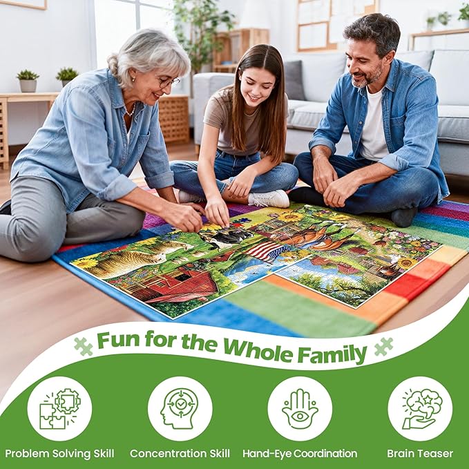2 Pack 500 Pieces Puzzle for Adults, US Country Life Farm Puzzles for Adults Seniors, Horse Cow Tractor Flower Jigsaw Puzzles 500 Pieces, Colorful Challenging Puzzles 20.5 * 15