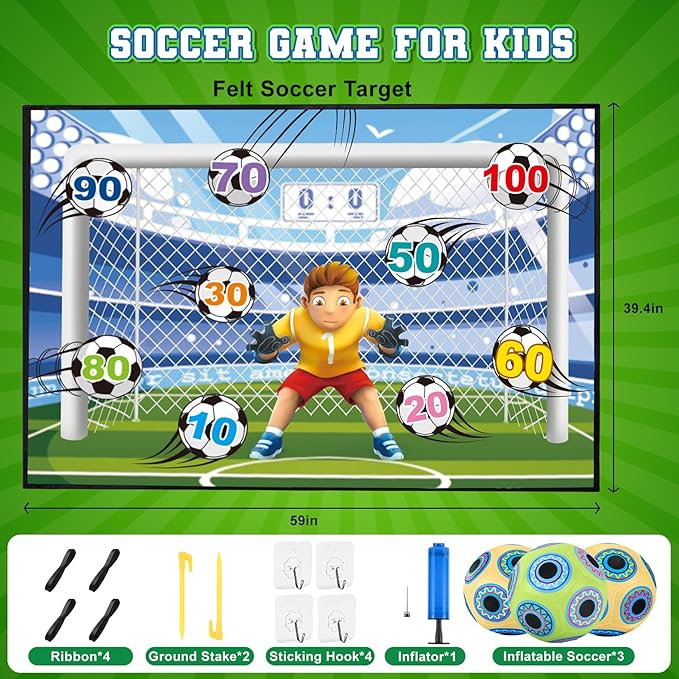 Soccer Ball Game Toy Set for Kids Ages 3-12,Soccer Goal Tapestry Target with 3 Sticky Soccer Balls, Indoor and Outdoor Soccer Shooting Training Toys for Boys Soccer Birthday