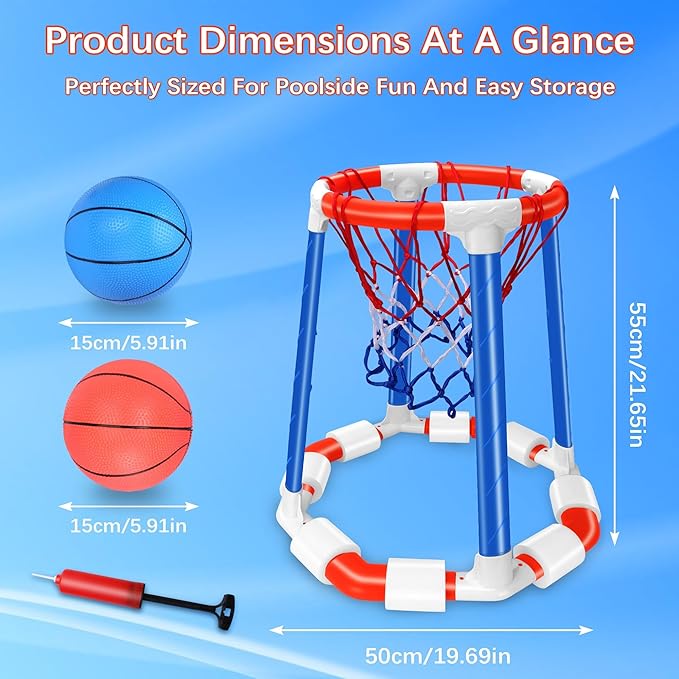 Pool Basketball Hoop Floating Set, Pool Toys and Pool Games for Kids and Adults, Durable Basketball Hoop with Balls Pump for Pool, Outdoor Swimming Water Play Family Party for Summer