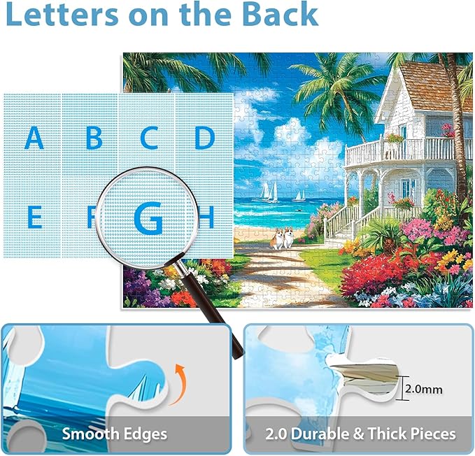 500 Pieces Puzzle for Adults, Beach Dog Flower Puzzle, Recycled Cardboard Jigsaw Puzzles 500 Pieces, Challenging Puzzles Game Home Art Decor Birthday Party Gift Toy for Friends Seniors 20.5 * 15 inch