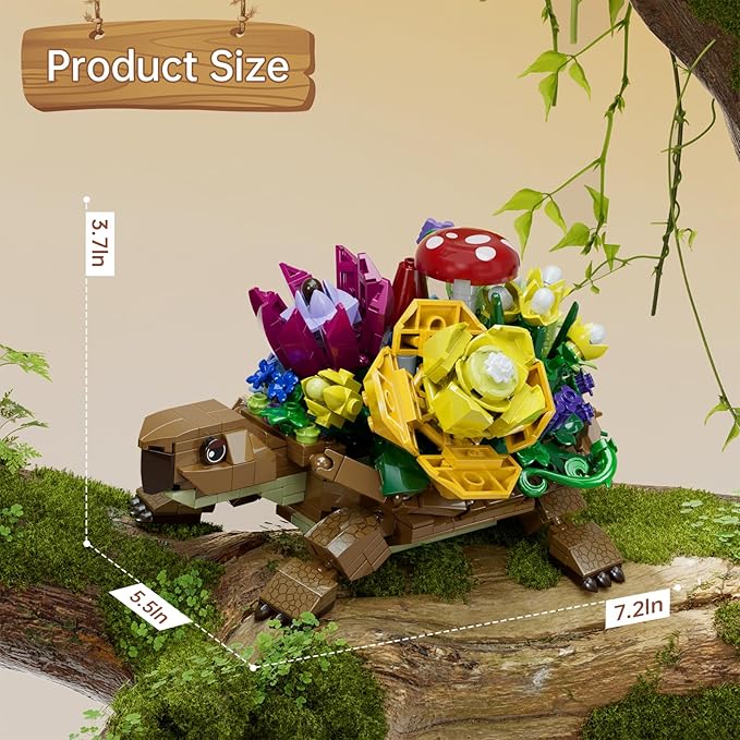 Sea Turtle Succulent Planter Building Set, Compatible with Lego Turtle Flowers Pot Building Kit, Animals Botanical Collection Blocks Toys, for 6+ Girls, Women, Home Plants Decor, Gifts