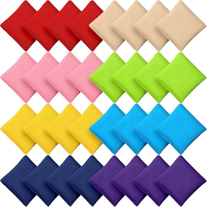 32 Pack Bean Bags Toss for Kids Cornhole Bean Bags Colorful Bean Bags for Tossing Canvas Toss Bags Hand Toy Toss Games Weights for Outdoor Yard Games, Assorted Colors (Fresh Colors, 2.76 x 2.76 Inch)