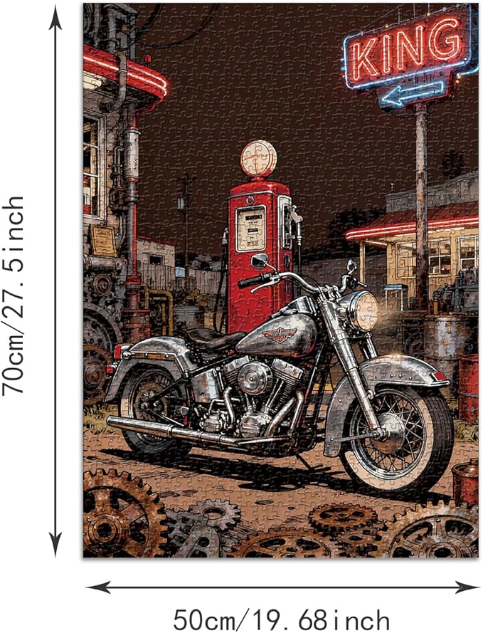Puzzle for Adults 1000 Pieces, Vintage Motorcycle Retro Gas Station Jigsaw Puzzle Puzzle, Challening Impossible Difficult Hard Fun 1000 Pieces Jigsaw Puzzles for Adults