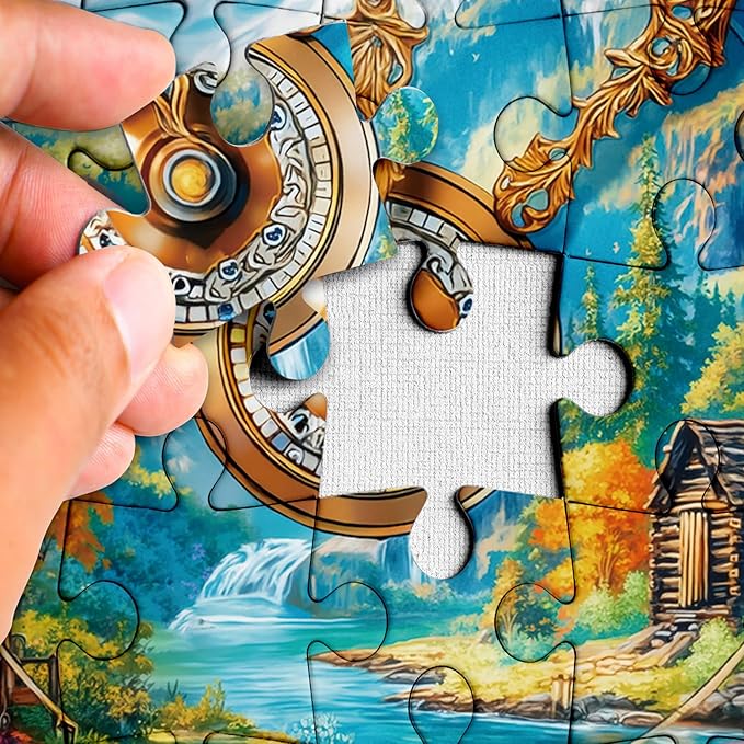 Landscape Clock Puzzles for Adults 1000 Pieces, Art Nature Mountain Flower Plant Jigsaw Puzzles, Challenging Colorful Scenic River Cabin Watch Spring Puzzle