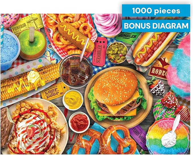 Buffalo Games - Fun Fair Food - Lars Stewart - 1000 Piece Jigsaw Puzzle for Adults - Vibrant Summer Fair Scene with Mouth-Watering Treats - Challenging Puzzle Perfect for Game Nights - Made in the USA