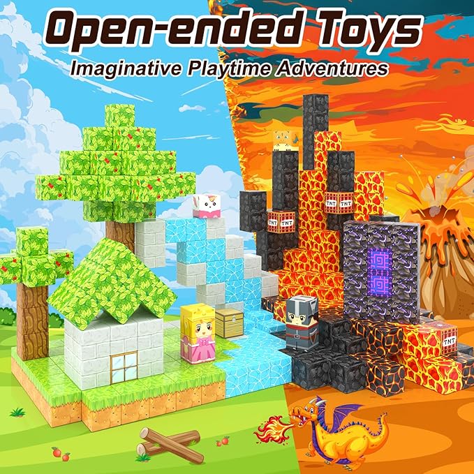 Coodoo Magnetic Blocks - Build Mine Magnet World Magic Portal Forest Edition, Magnet Building Blocks Kids Toys for Ages 5-7 Toddler Toys Creative Sensory for 3+ Years Old Boys Girls Kids Games Gifts