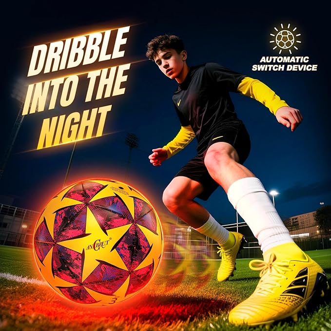 Light Up Soccer Ball Glow in The Dark Size 3/4/ 5 Indoor&Outdoor Sports Gifts Birthday Ideas for 3-15+ Boys, Girls, Teens with Pre-Installed Batteries & Pump