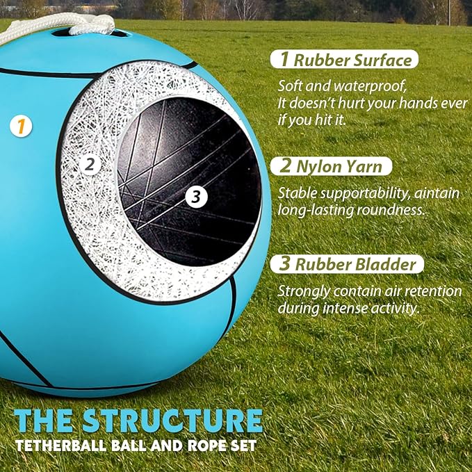 Shappy Tetherball Soft Tether Balls and Rope Set Game Replacement Tetherball Set Rubber Tether Ball Equipment for Kids Adults Indoor Outdoor Playground Yard Backyard Play