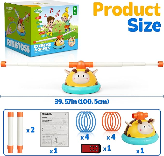 2-in-1 Musical Jump and Toss Ring Game Toy, Indoor and Outside Jump Toy for Kids Ages 4-8 and Toddler 1-3, 3-5, Christmas Boys and Girls Birthday Gift w/4 Speeds and Remote Control