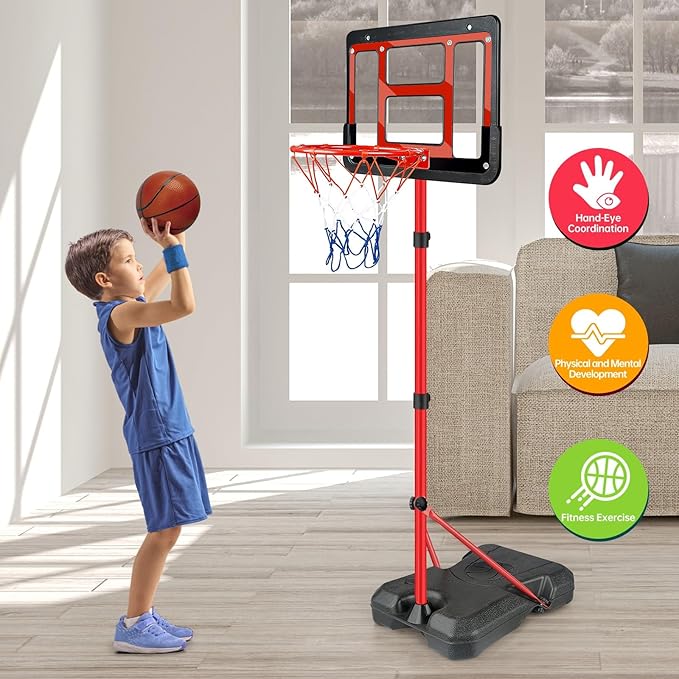 Boys Toy Gifts for 3 4 5 6 7 8 Years Old, Kids Basketball Hoop Adjustable Height 3.5FT-6.2FT, Mini Basketball Hoop for Kids, Basketball Goal Toys Outdoor Indoor Game Gifts for Boys