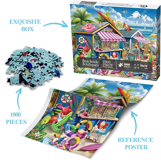 Beach Surf Cottage Puzzle for Adult 1000 Pieces, Summer Hawaii Cabin Jigsaw Puzzle Sea, Florida Seashore Scenery Puzzle for Home Decor