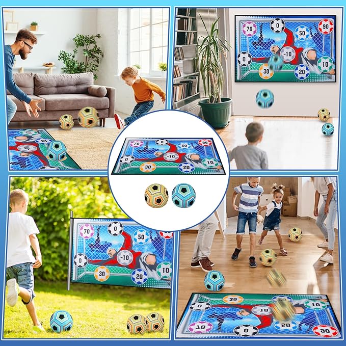 VATOS Toy Soccer Ball Game Set for Boys and Girls, Indoor Outdoor Backyard Toss Soccer Goal Game with 2 Balls, 1 Flannel Target, Soccer Toys for 3-5 6-8 8-12 Years Old Kids Birthday