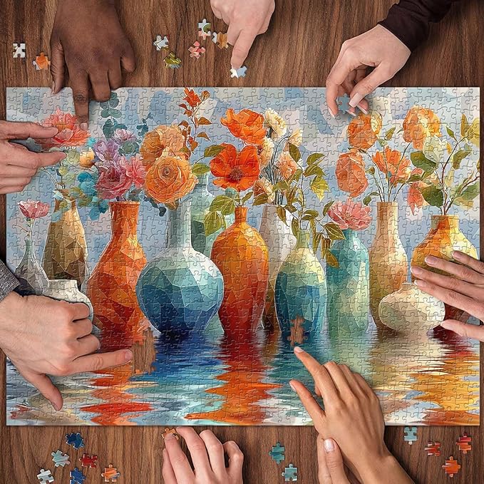 Colorful Wildflower Puzzle for Adults 1000 Pieces, Larkipuzz Difficult Flower Plant Jigsaw Puzzle Rainbow Art, Hard Challenging Gradient Floral Vase Art Theme as Home Decor